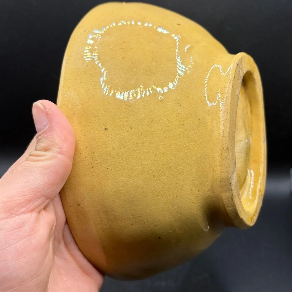 Antique Yellowware Pottery Corn Design Pudding Food Mold Farmhouse Butter Mold